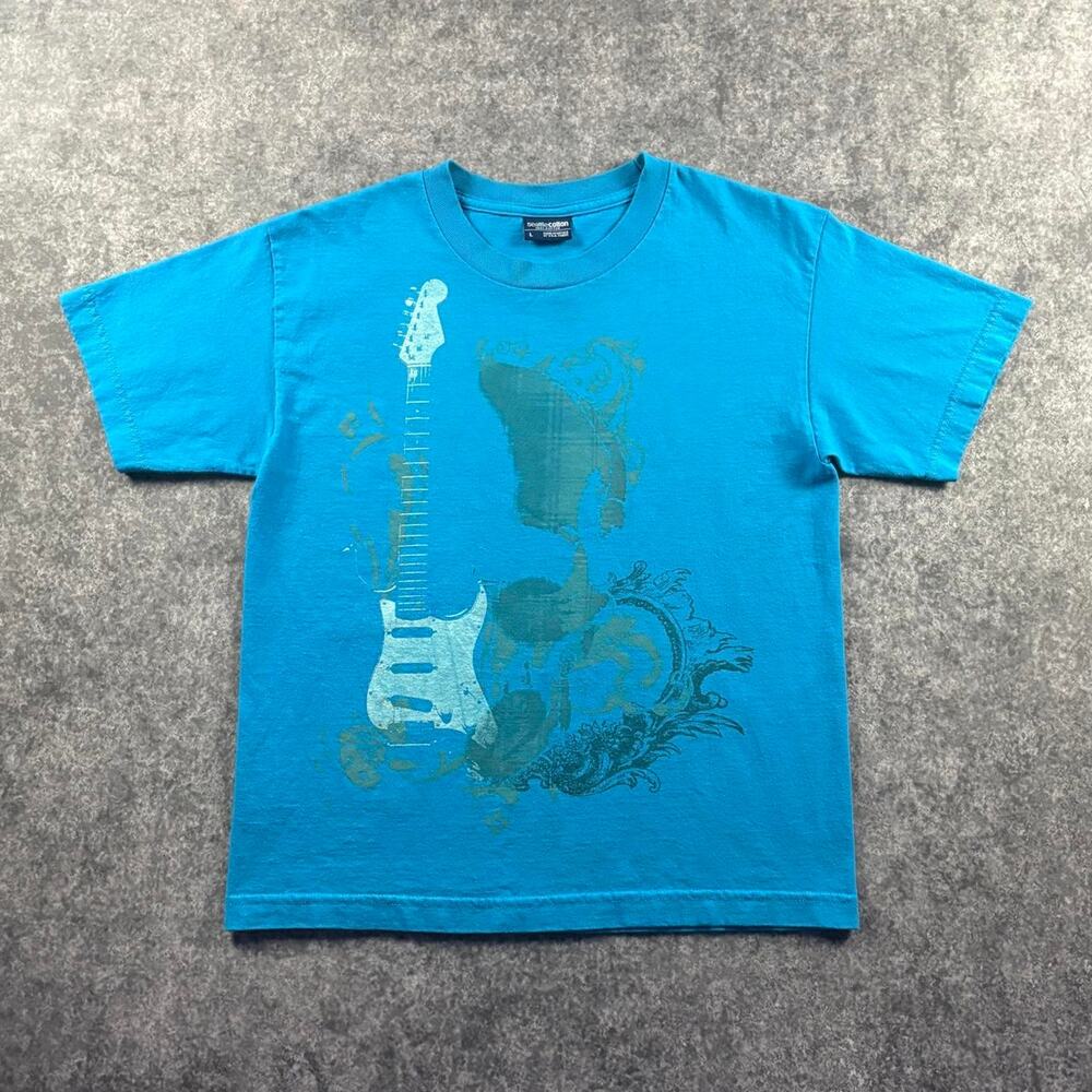 Vintage Seattle Cotton L Turquoise Electric Guitar Graphic Tee Y2K Grunge